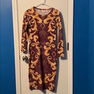 Lularoe Debbie elegant gold burgundy dress XS